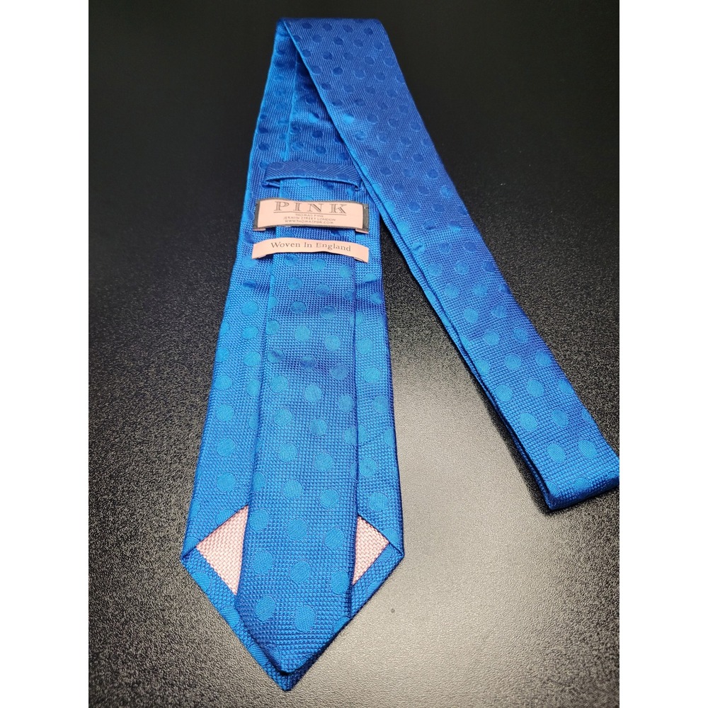 Thomas Pink Men's‎ Necktie Blue Polka Dot Silk 3.25" x 58" Excellent - Picture 3 of 5